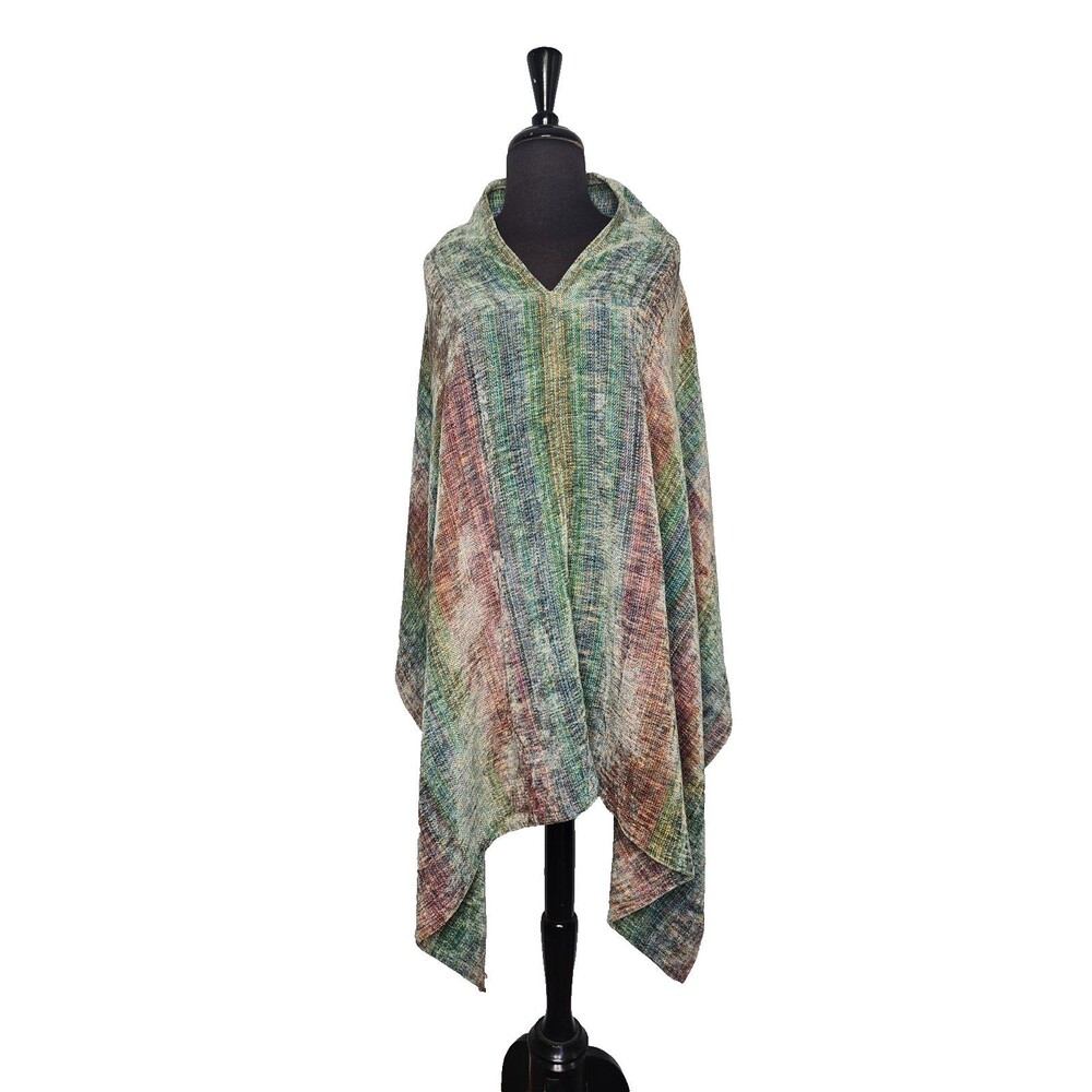 ELIZABETH JENKINS Vtg Chenille Poncho One Size Multicolor Taos New Mexico